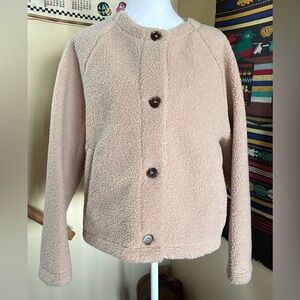 Tan Paper Crane Faux Shearling Jacket with Brown Vegan Leather Lining size M